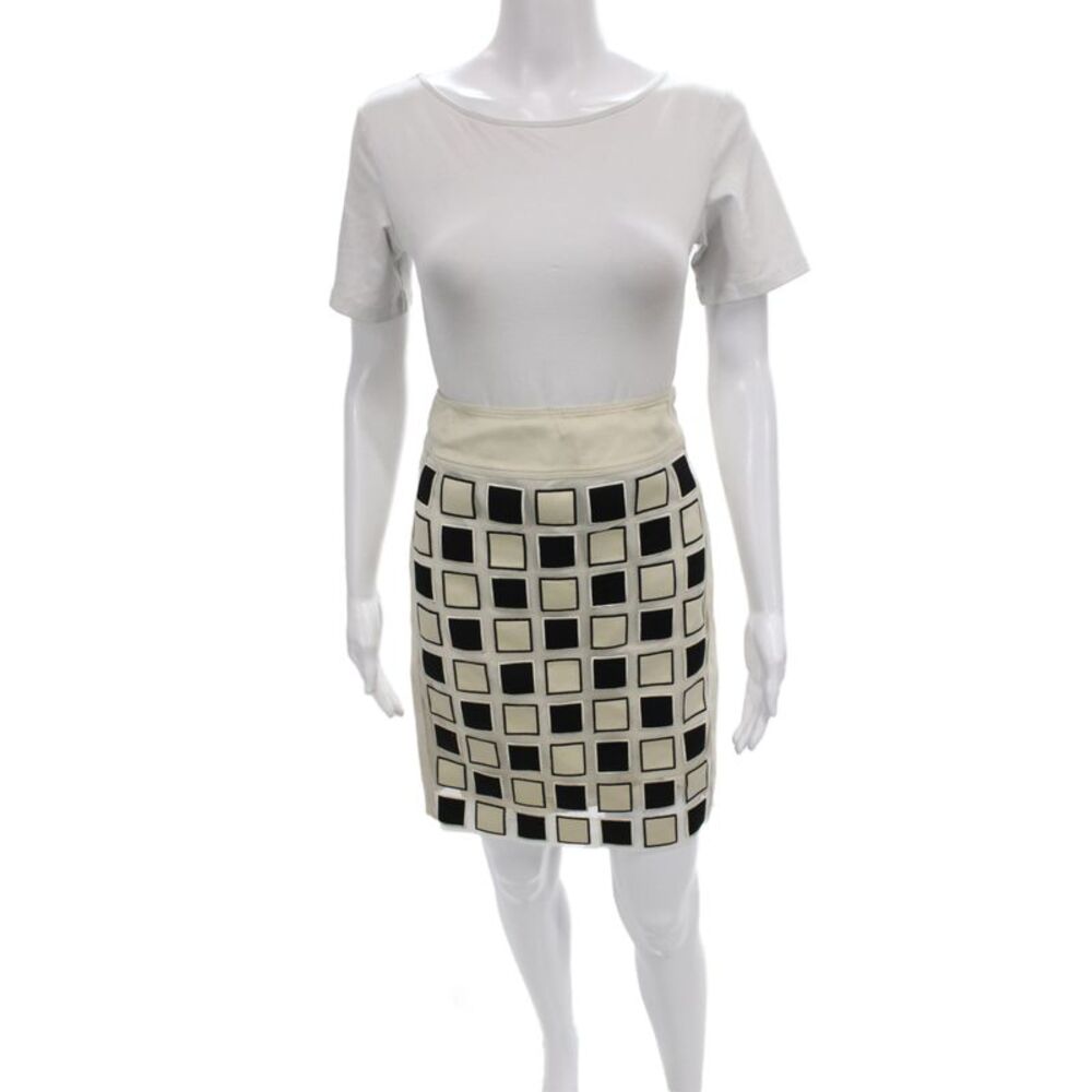 Per Se Womens Beige Cotton Geometric Mini Skirt Zip Size 0